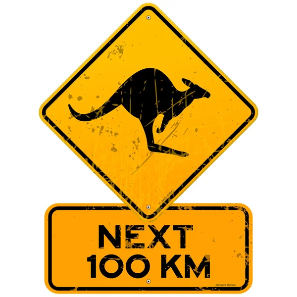 Дорожный знак Кенгуру Далее 100 км — стоковый вектор