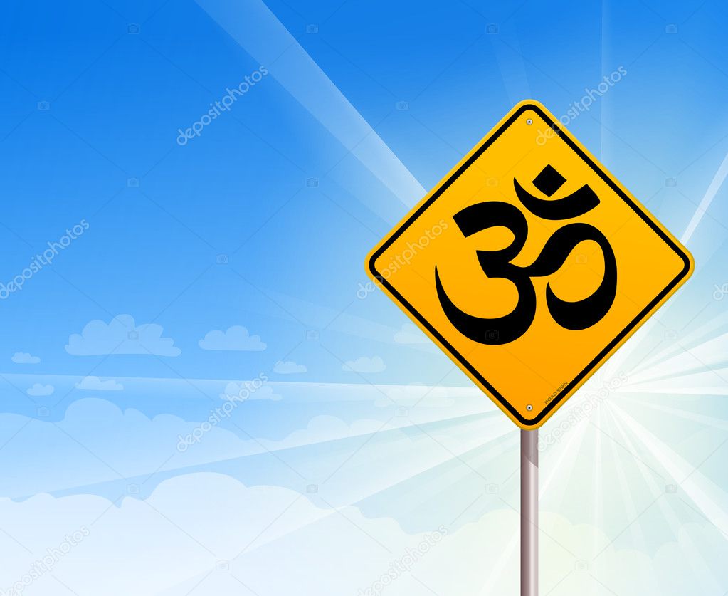 Om Yoga sign and blue sky