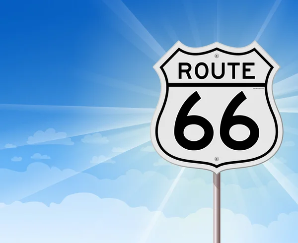 Route 66 Roadsign on Blue Sky — Stock Vector