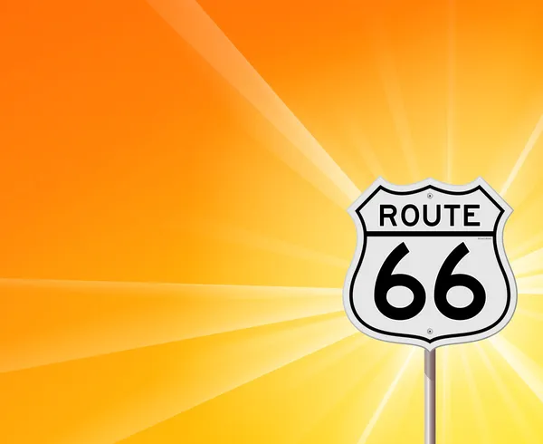 Route 66 işaret ve güneş — Stok Vektör