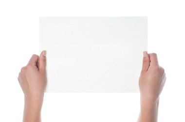 Hands holding paper isolated on white clipart