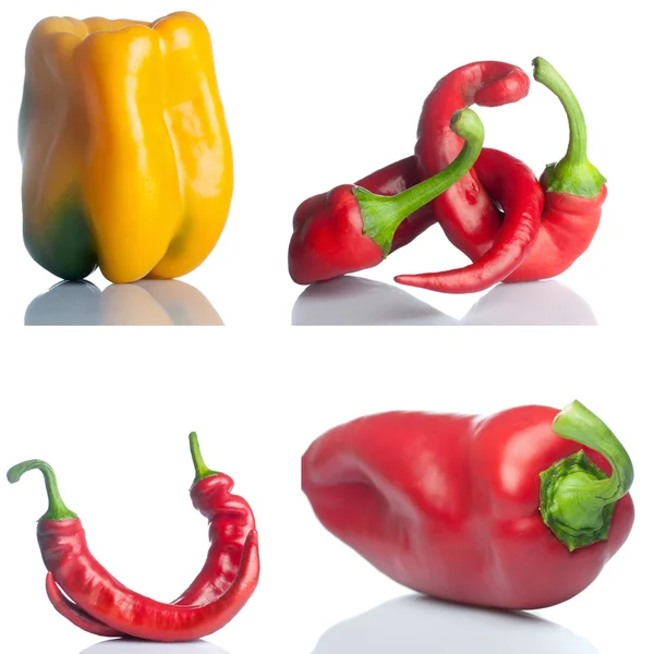 Sada červených a yello papriky izolované na bílém — Stock fotografie