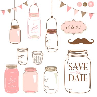 Glass Jars, frames and cute seamless backgrounds. clipart