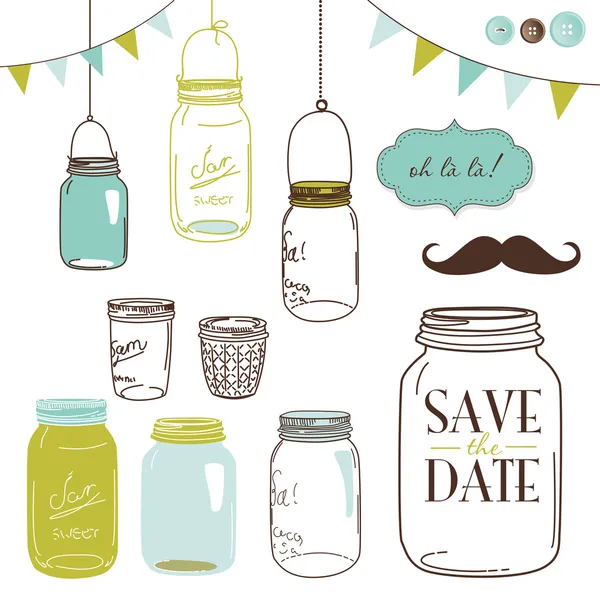 Glass Jars, frames and cute seamless backgrounds. — Stock Vector