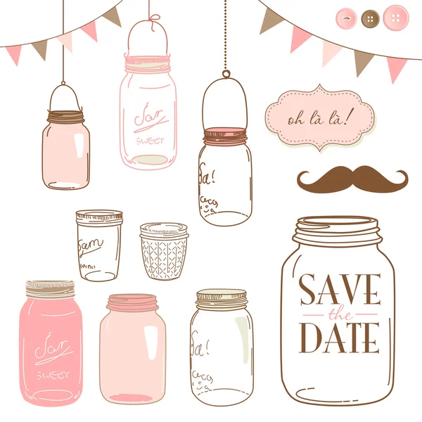 Glass Jars, frames and cute seamless backgrounds. — Stock Vector