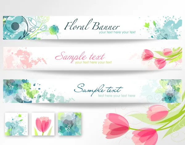Beaux en-têtes floraux — Image vectorielle