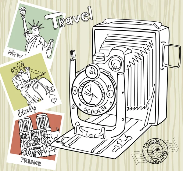 Travel with your vintage camera. — Stock Vector