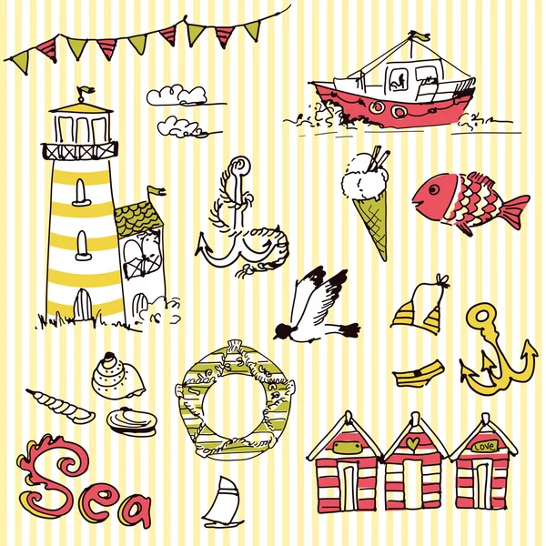 Doodles θάλασσα — Διανυσματικό Αρχείο