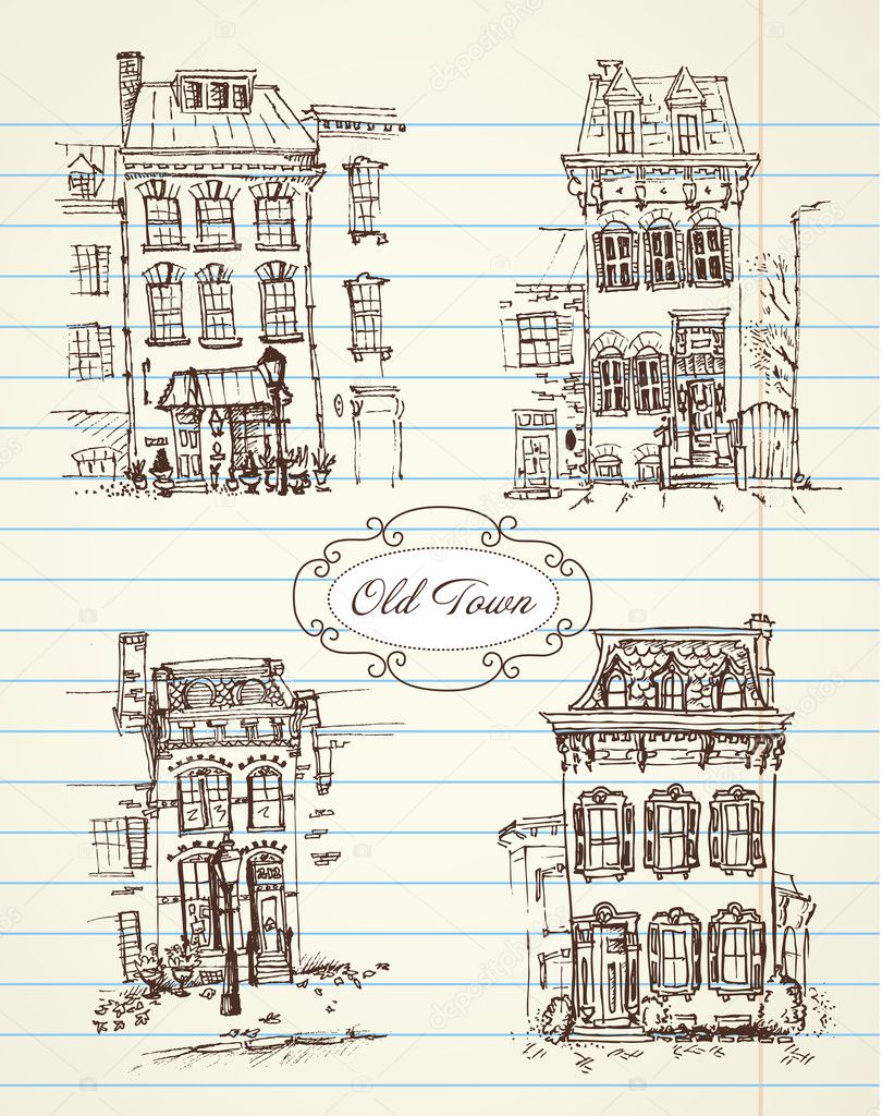 Old hand drawn houses