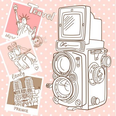 Travel with your vintage camera. clipart