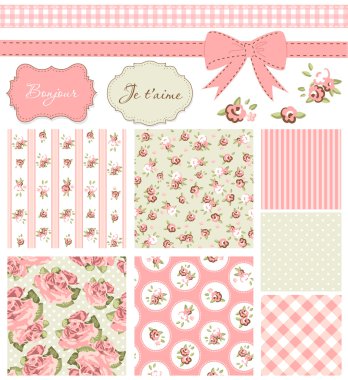 Vintage Rose Pattern, frames and cute seamless backgrounds.