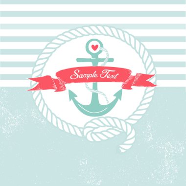 Cute Nautical Background with anchor, rope, flag and a heart clipart