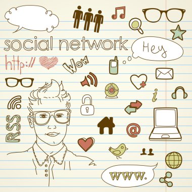 Social media network connection doodles clipart