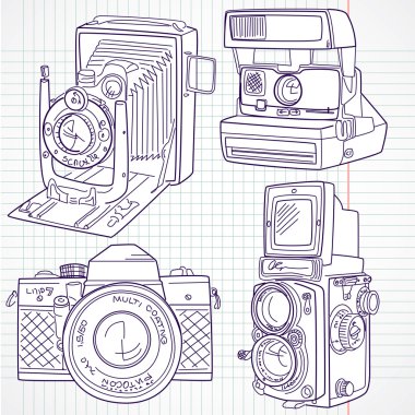 Cool hand drawn old camera set, all time legends clipart