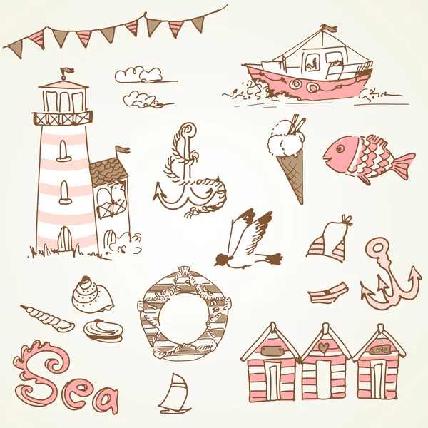 Deniz doodles — Stok Vektör