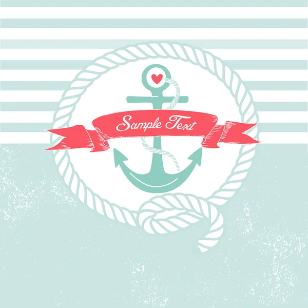 Carino sfondo nautico con ancora, corda, bandiera e un cuore — Vettoriale Stock