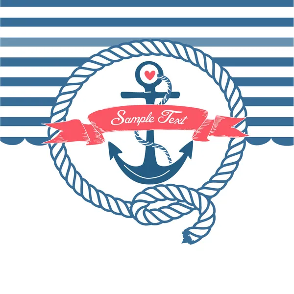 Söt nautiska bakgrund med ankare, rep, flagga och ett hjärta — Stock vektor