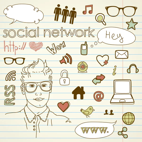 Sociala medier nätverk anslutning doodles — Stock vektor