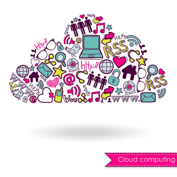 Concept de cloud computing et médias sociaux — Image vectorielle