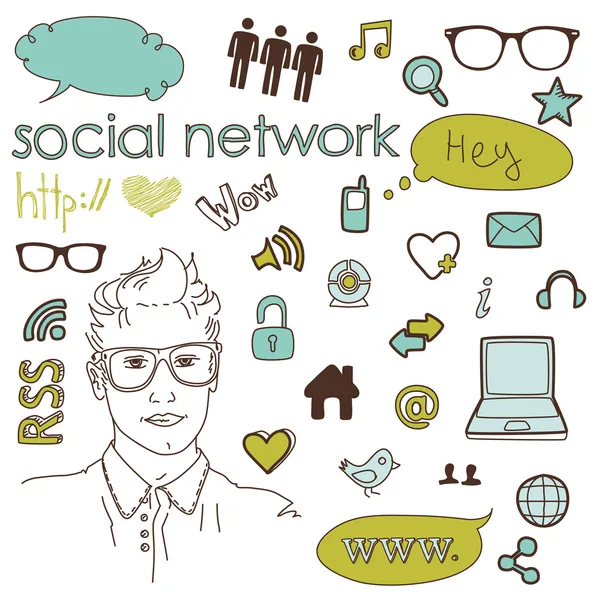 Sociale media netwerk verbinding doodles — Stockvector