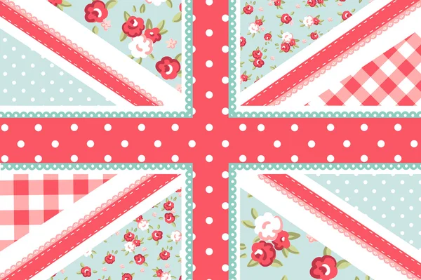 Χαριτωμένο βρετανική σημαία στο shabby κομψό ύφος floral — Διανυσματικό Αρχείο
