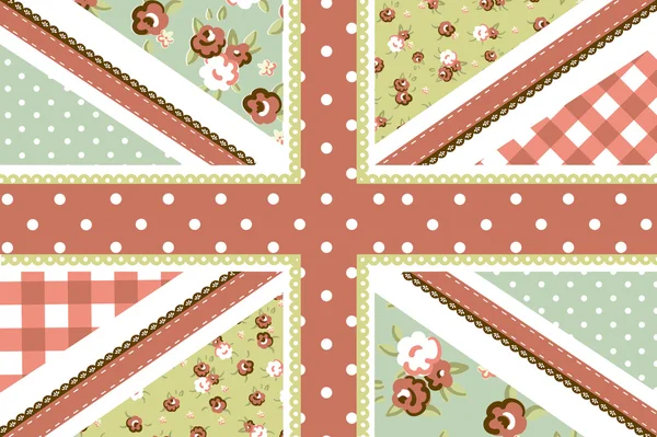 누추한 우아한 꽃 스타일에 귀여운 영국 국기 — 스톡 벡터
