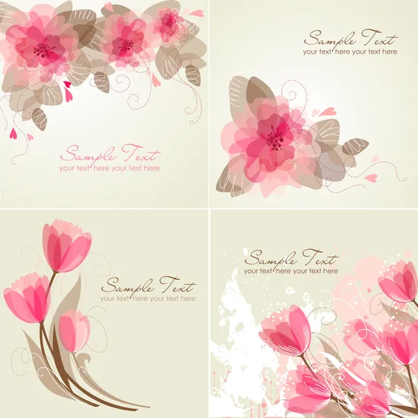 Sada 4 romantické květinové pozadí v růžové a bílé barvy. — Stockový vektor