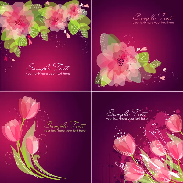 Ensemble de 4 fonds de fleurs romantiques aux couleurs rose et blanc . — Image vectorielle