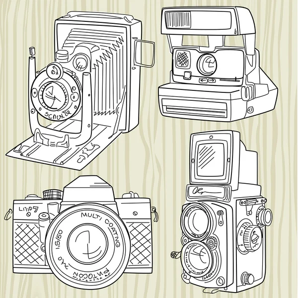 Hand drawn old camera set, all time legends — Stock Vector