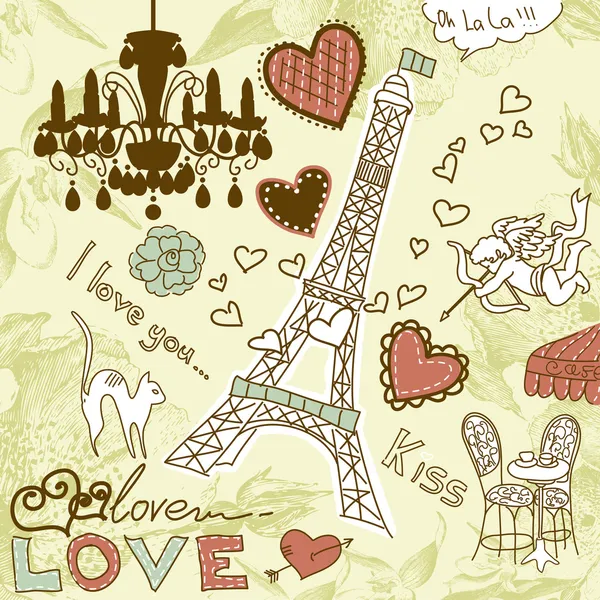 LOVE v Paříži čmáranice — Stockový vektor