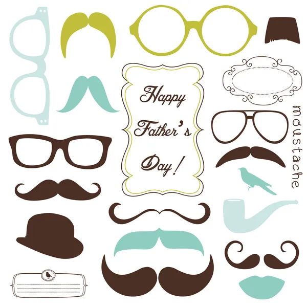 Glücklicher Vatertagshintergrund, Brille und Schnurrbart, Retro-Stil — Stockvektor