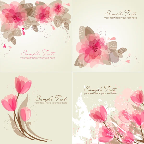 ピンクと白の色で 4 のロマンチックな花の背景のセット. — ストックベクタ