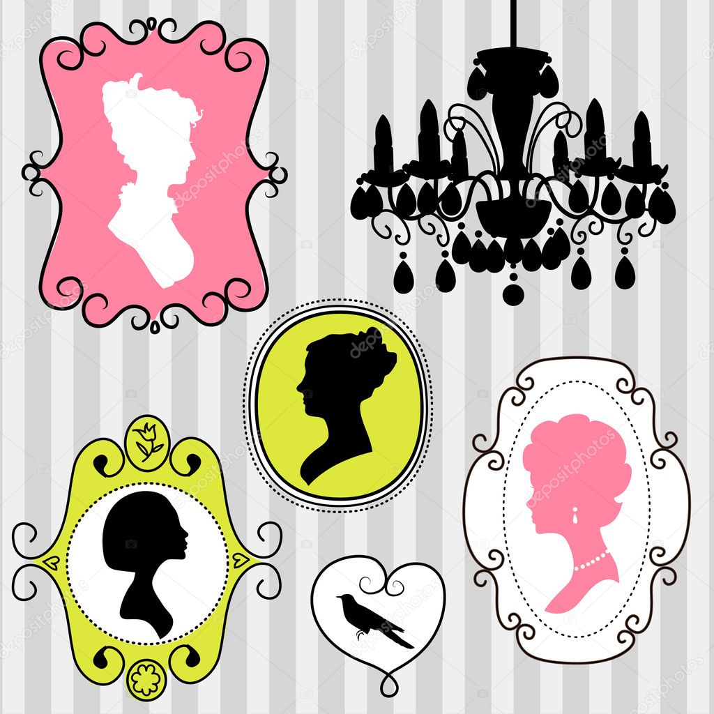 Cute vintage frames with ladies silhouettes