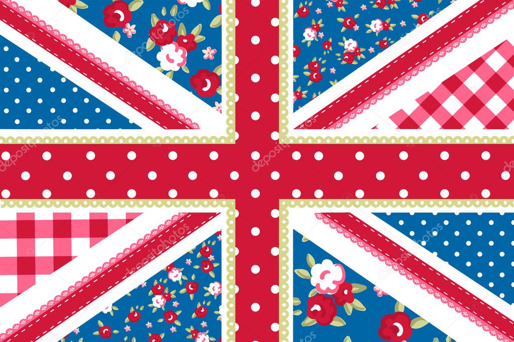 Cute British Flag in Shabby Chic floral style