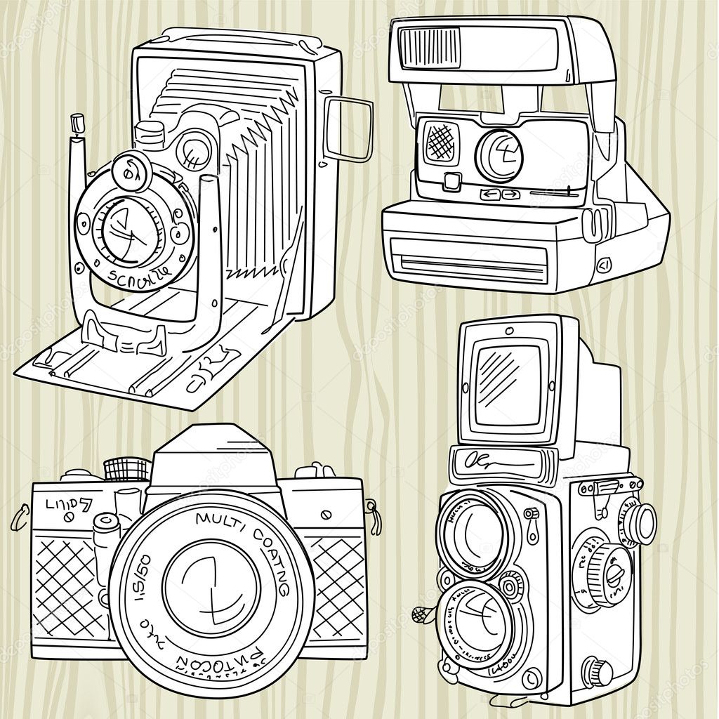 Hand drawn old camera set, all time legends