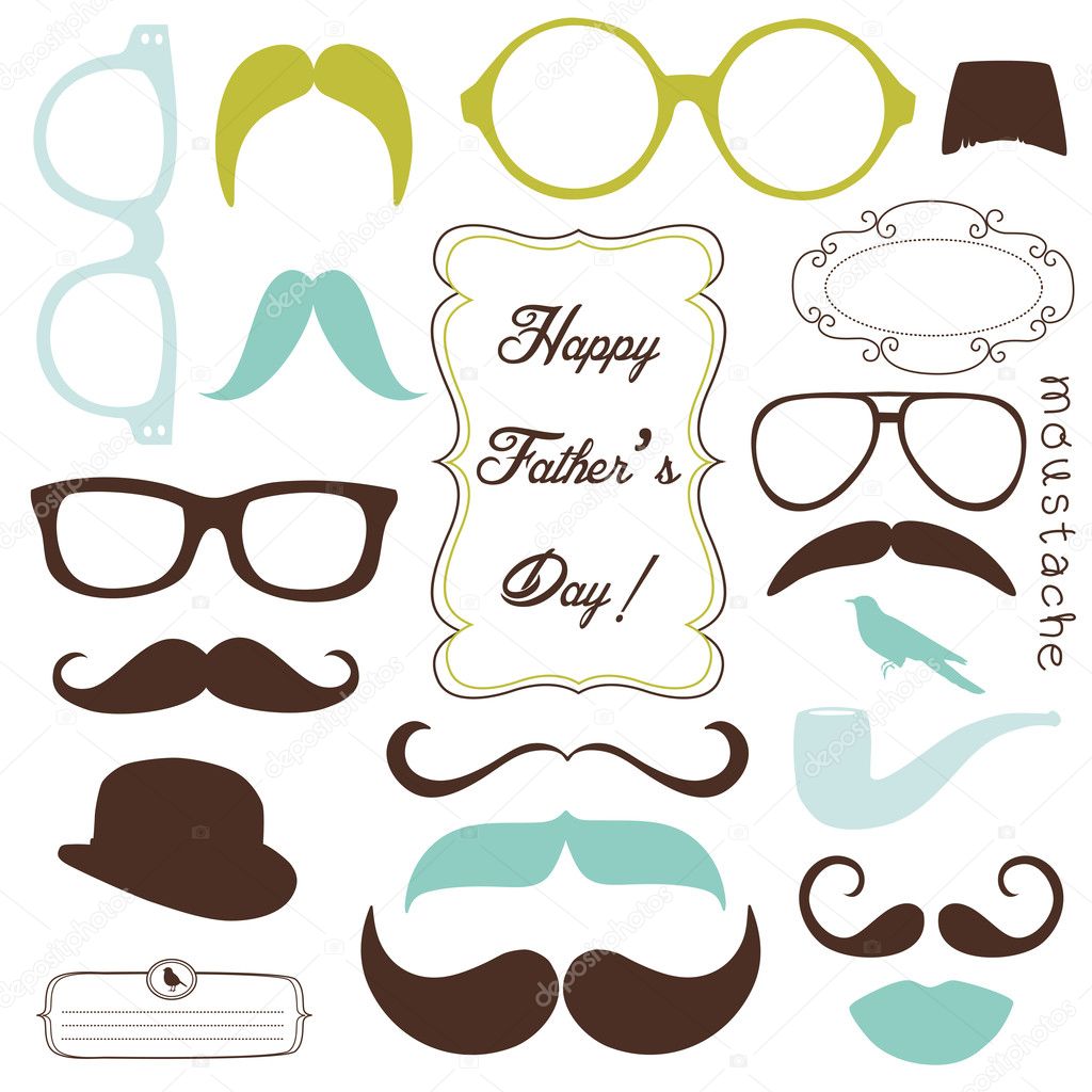 Happy Father day background, spectacles and mustaches, retro style