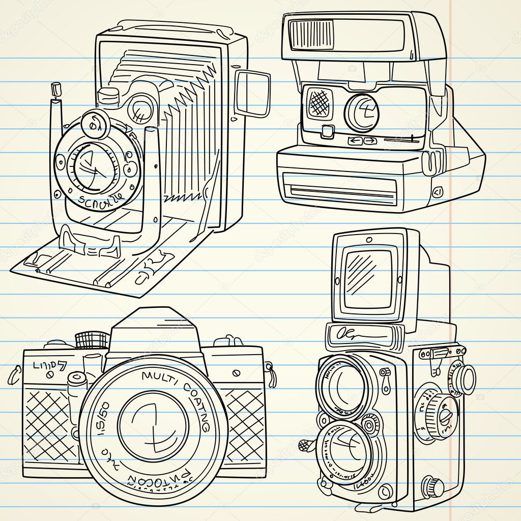 Cool hand drawn old camera set, all time legends