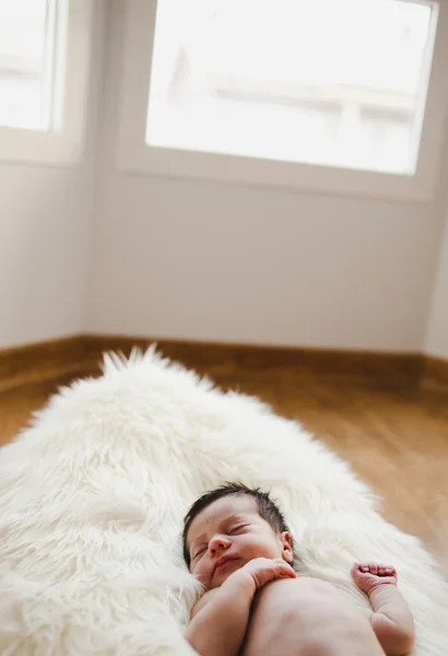 Baby newborn dreaming near a window — Stock Photo, Image