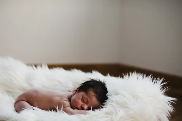 Little newborn sleeping and dreaming on a carpet — Stock Photo, Image