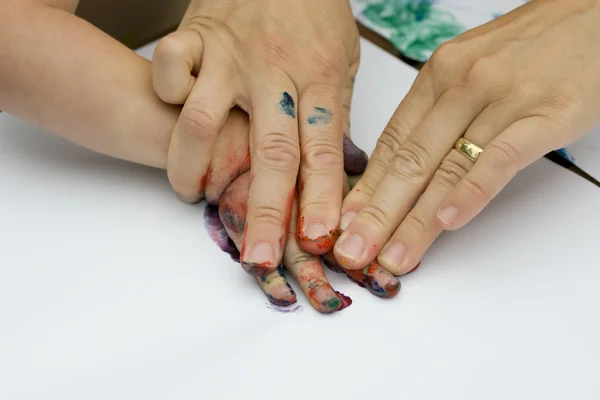 Fingerpainting with kids — Stock Photo, Image