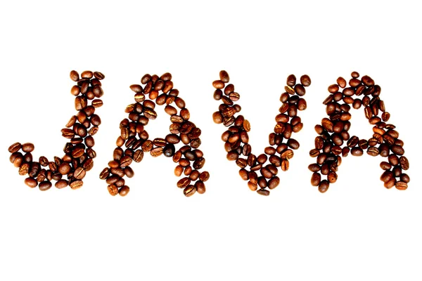 Coffee Beans Spell Out Java on Pure White Background