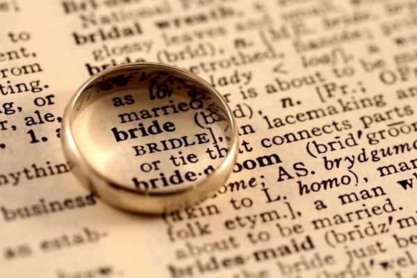 Brauttext mit Hochzeitsband — Stockfoto