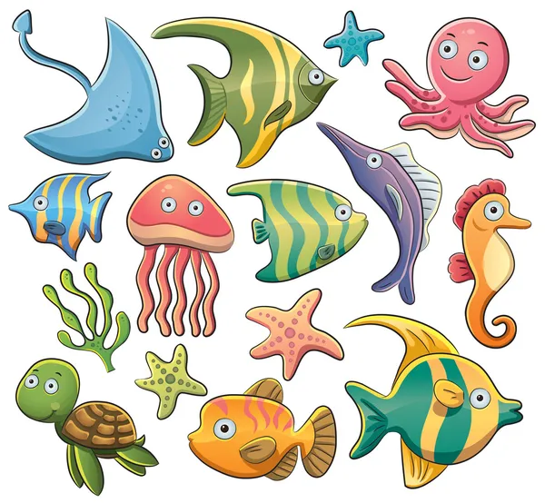 海の動物コレクション — ストックベクタ