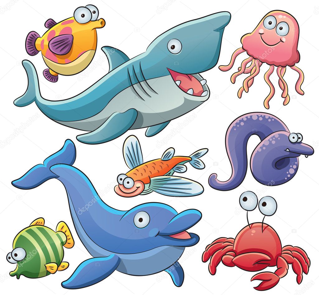 Sea animal cartoon Vector Art Stock Images | Depositphotos