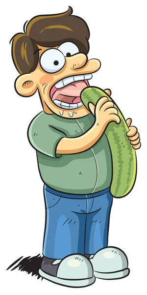 Uomo mangiare cetriolo — Vettoriale Stock