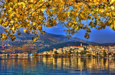 Landscape in fall autumn, city view with blue sky clipart