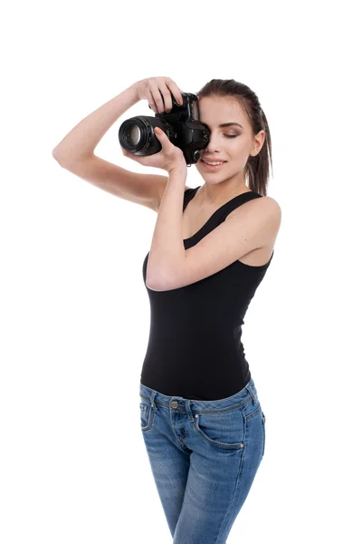 Menina adolescente com câmera de fotos — Fotografia de Stock