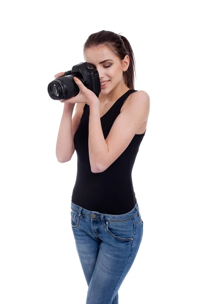 Tiener meisje met fotocamera — Stockfoto