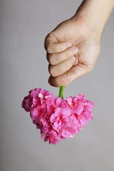 La mano da un ramo de flores en forma de corazón — Foto de Stock