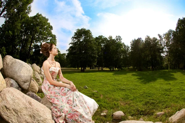 Princess in an vintage dress in nature — Stock Photo, Image